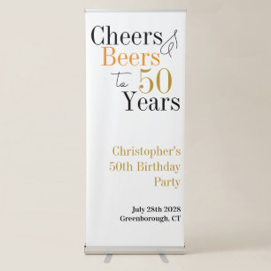 50th Birthday Cheers and Beers Minimal Party Retractable Banner