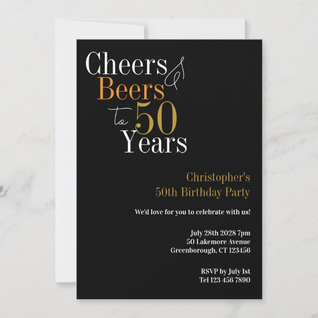 50th Birthday Cheers and Beers Party Invitation (Front)