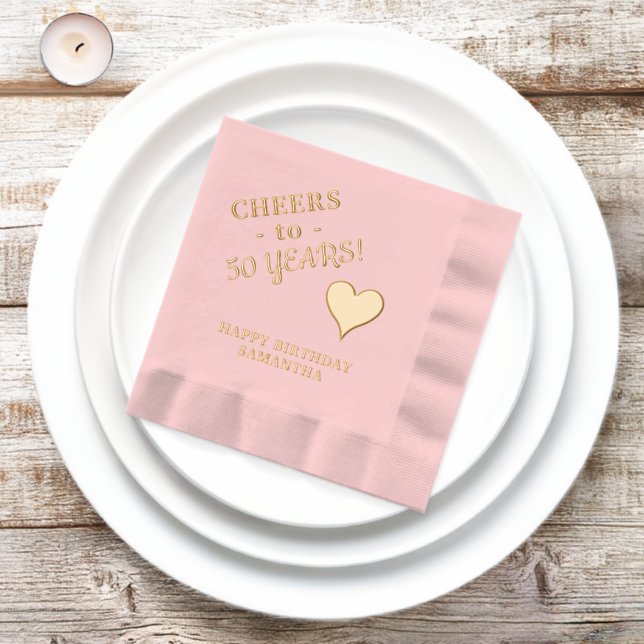 50th Birthday Cheers Heart Name Any Age Foil Napkins (Inisitu)