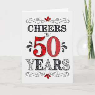 50th Birthday Cheers in Red White Black Pattern Card