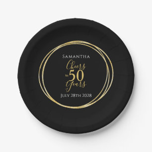 50th Birthday Cheers to 50 Years Black Gold Party Paper Plate