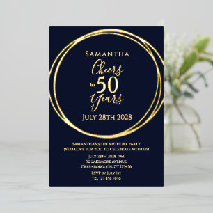 50th Birthday Cheers to 50 Years Party Navy Gold