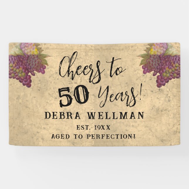 50th Birthday Cheers to 50 Years Vineyard Birthday Banner (Horizontal)