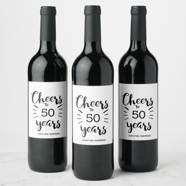 50th Birthday - Cheers to 50 Years Wine Label (Bottles)