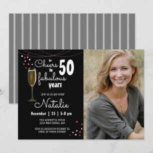 50th Birthday Cheers to Fifty Fabulous Years Black Invitation