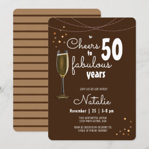 50th Birthday Cheers to Fifty Fabulous Years Brown Invitation