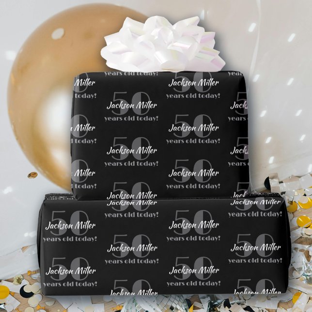 50th Birthday Chic Black and White Custom Wrapping Paper (Creator Uploaded)