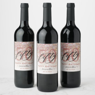 50th Birthday Chic Glitter Ombre Card Wine Label