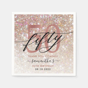 50th Birthday Chic Glitter Ombre Thank You Napkin
