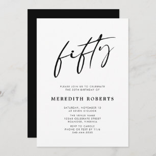50th Birthday Chic Modern Script Minimalist Party  Invitation