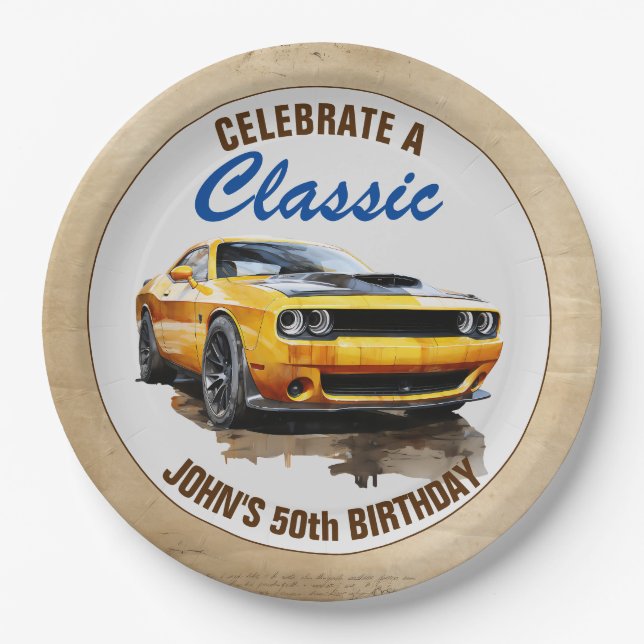 50th Birthday Classic Muscle Car  Paper Plate (Front)