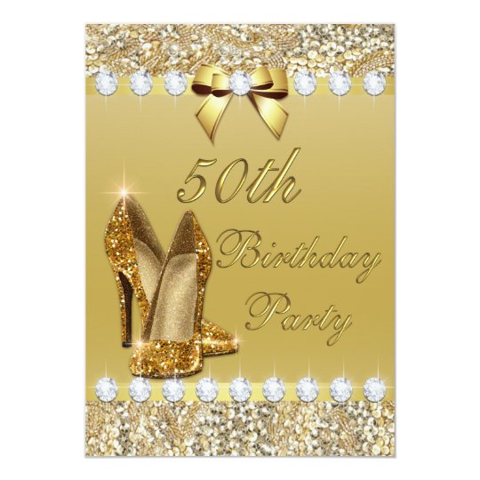50th Birthday Classy Gold Heels Sequins Diamonds ...
