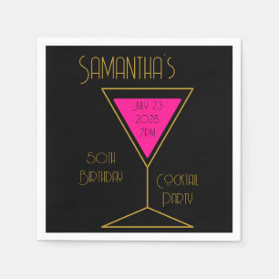 50th Birthday Cocktail Party Black Gold Hot Pink Napkin