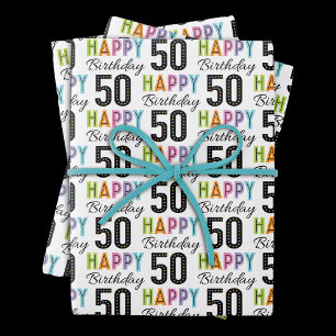 50th Birthday Colorful Typography Wrapping Paper