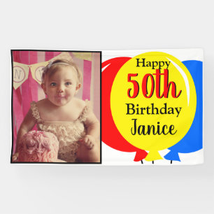 50th Birthday Colourful Balloons Photo Banner