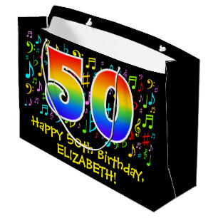 50th Birthday - Colourful Music Symbols, Rainbow 5 Large Gift Bag