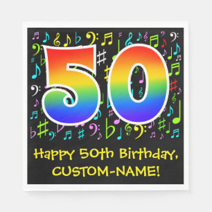 50th Birthday - Colourful Music Symbols, Rainbow 5 Napkin