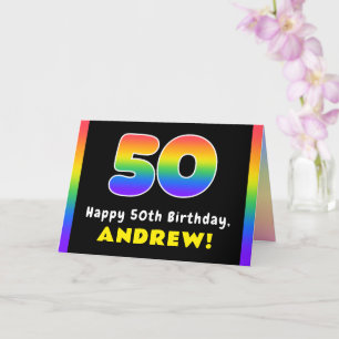 50th Birthday: Colourful Rainbow # 50, Custom Name Card