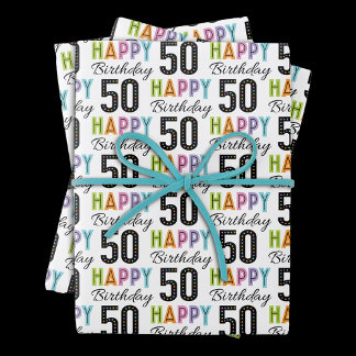50th Birthday Colourful Typography Wrapping Paper