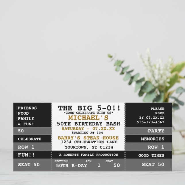 50th Birthday Concert Ticket Party Invitations (Standing Front)