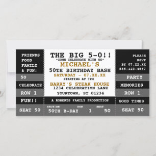 50th Birthday Concert Ticket Party Invitations