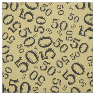 50th Birthday Cool Number Pattern Gold and Black Fabric
