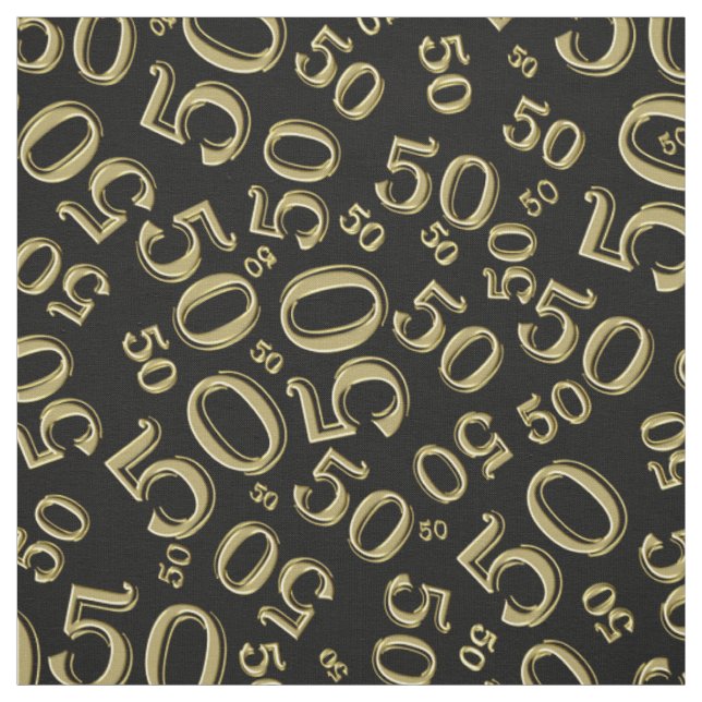 50th Birthday Cool Number Pattern Gold/Black Fabric (Swatch)