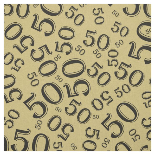 50th Birthday Cool Number Pattern Gold/Black Fabric (Swatch)
