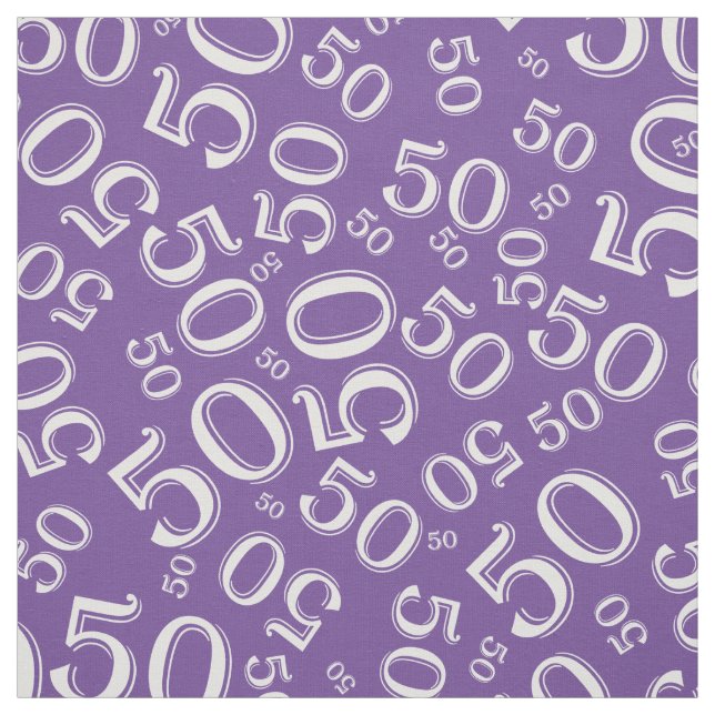 50th Birthday Cool Number Pattern Purple/White Fabric (Swatch)
