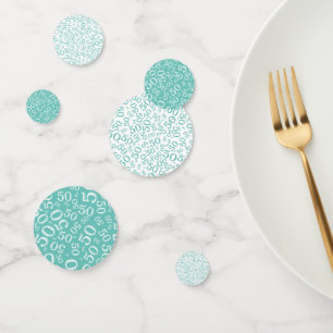 50th Birthday Cool Number Pattern Teal and White Confetti