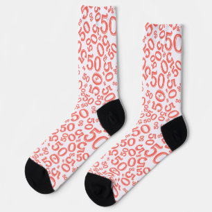 50th Birthday Coral Random Number Pattern  Socks