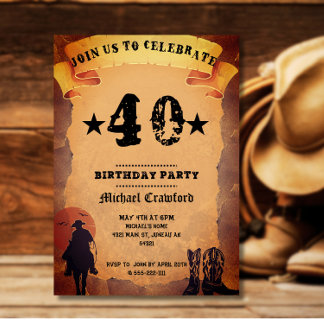 50th birthday cowboy old paper horse riding party invitation