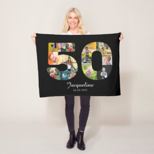 50th Birthday Create Your Own Multi Photo Fleece Blanket