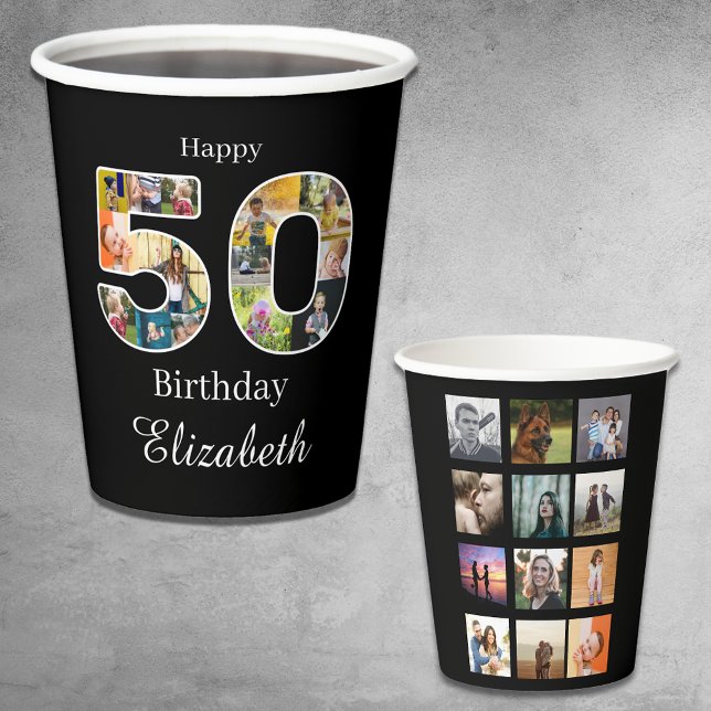 50th Birthday Create Your Own Multi Photo Paper Cups (50th birthday photo template paper cups.)