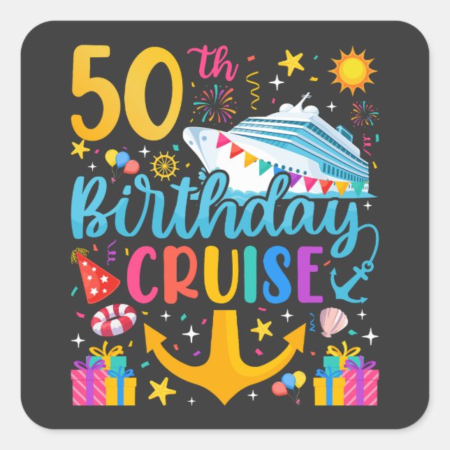 50th Birthday Cruise B-Day Party Square Sticker (Front)