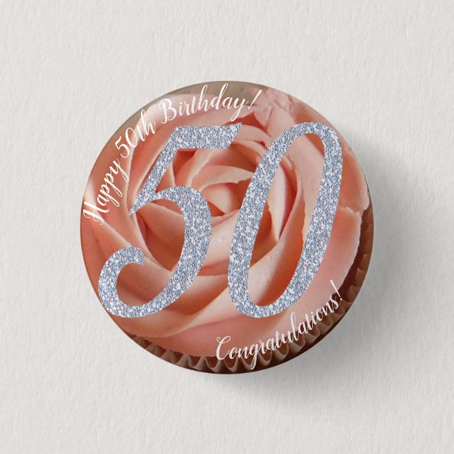 50th Birthday Cupcake 3 Cm Round Badge (Front)