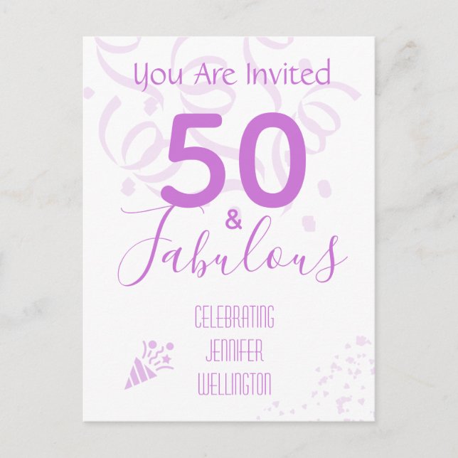 50th Birthday Custom Nam Hot Pink Party Invitation Postcard (Front)