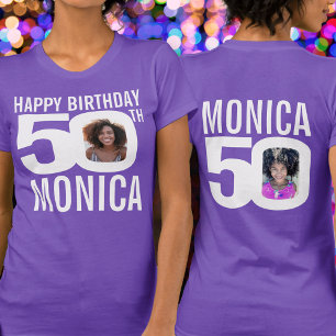 50th birthday custom name photo template white T-Shirt