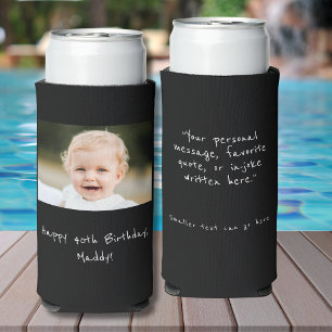 50th Birthday custom photo and quote black Seltzer Can Cooler