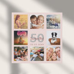 50th birthday custom photo collage rose gold name faux canvas print<br><div class="desc">A unique 50th birthday gift or keepsake, celebrating her life with a collage of 8 of your photos. Add images of her family, friends, pets, hobbies or dream travel destination. Personalise and add a name, age 50 and a date. Grey and dark rose gold coloured letters. A chic black background....</div>
