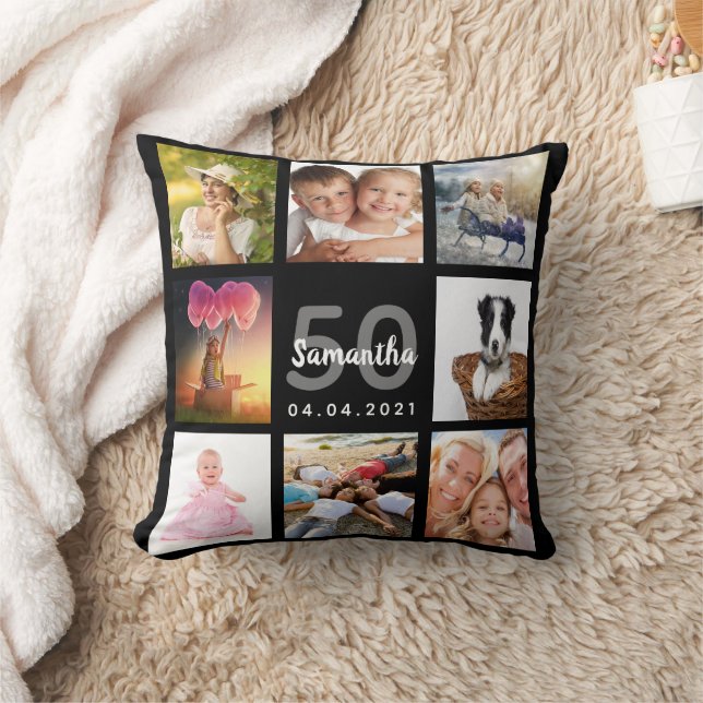 50th birthday custom photo collage woman black cushion (Blanket)
