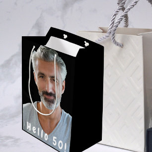 50th birthday custom photo hello 50 guy man medium gift bag