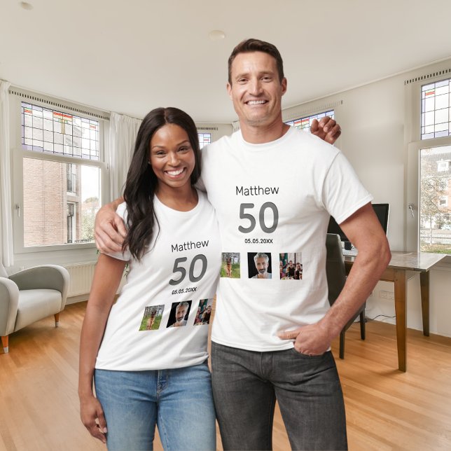 50th birthday custom photo monogram guy T-Shirt (Creator Uploaded)