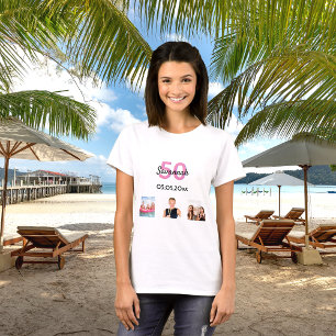 50th birthday custom photo pink monogram woman T-Shirt