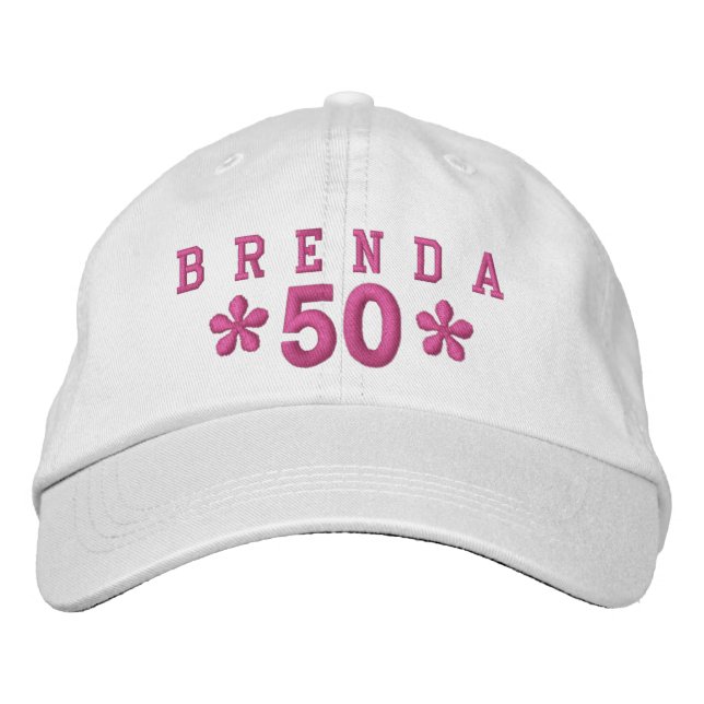 50th Birthday Custom PINK Embroidery H50C Embroidered Hat (Front)