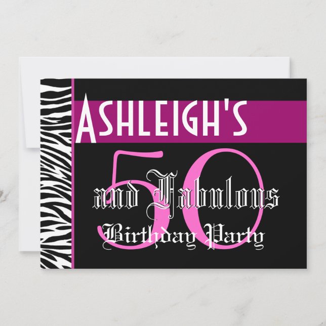 50th Birthday Custom Template - Zebra Pink Black (Front)