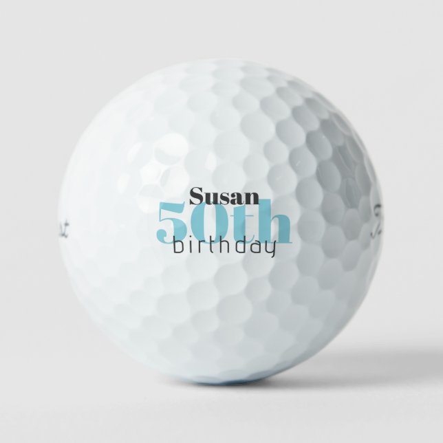 50th Birthday Custom Turquoise Titleist Pro V1 Golf Balls (Front)