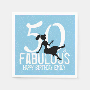 50th Birthday Cute Blue Party Silhouette Martini Napkin