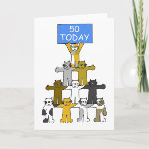 50th Birthday Cute Cartoon Cats Card