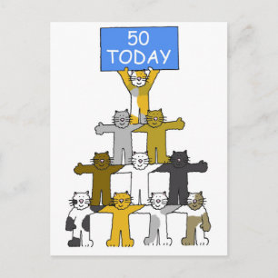 50th Birthday Cute Cartoon Cats Postcard
